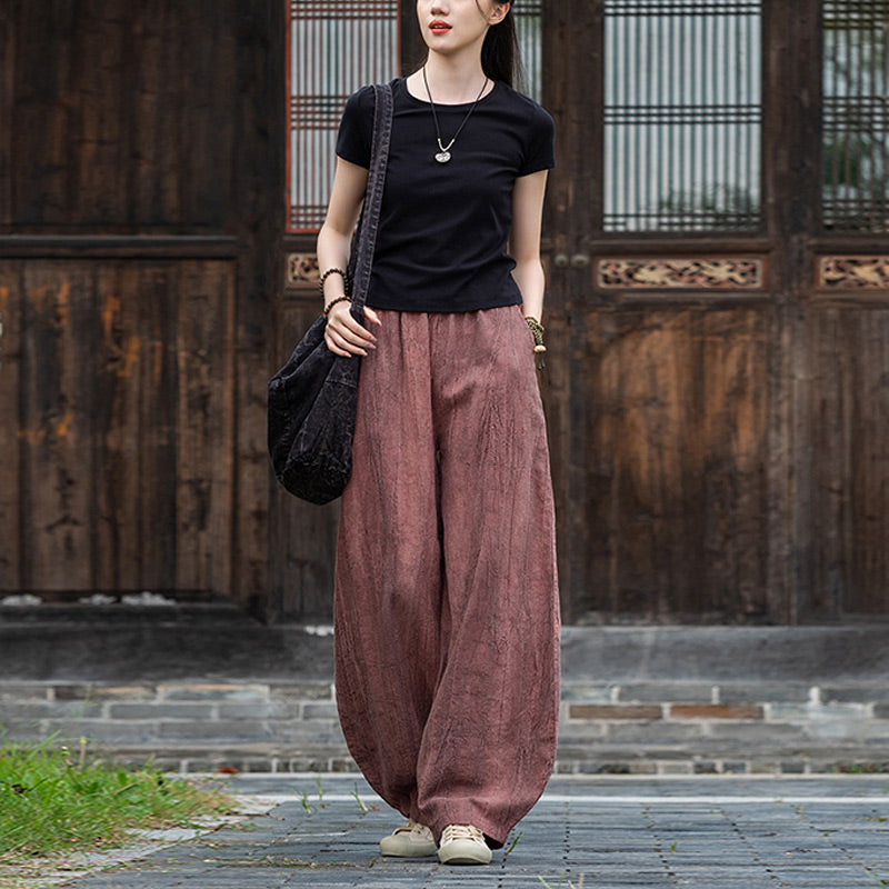 Spodnie z bawełny i lnu z motywem tie-dye z motywem Buddha Stones , luźne spodnie damskie do jogi z kieszeniami - image 21