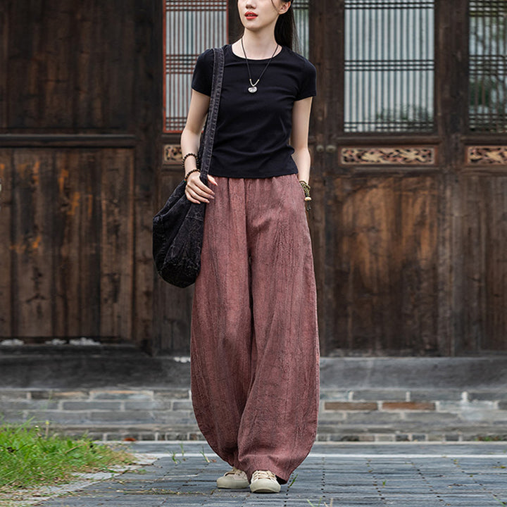 Spodnie z bawełny i lnu z motywem tie-dye z motywem Buddha Stones , luźne spodnie damskie do jogi z kieszeniami - image 21