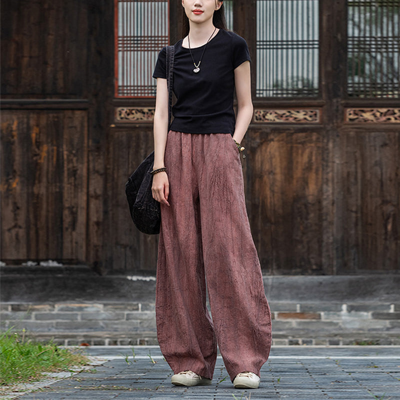 Spodnie z bawełny i lnu z motywem tie-dye z motywem Buddha Stones , luźne spodnie damskie do jogi z kieszeniami - image 22