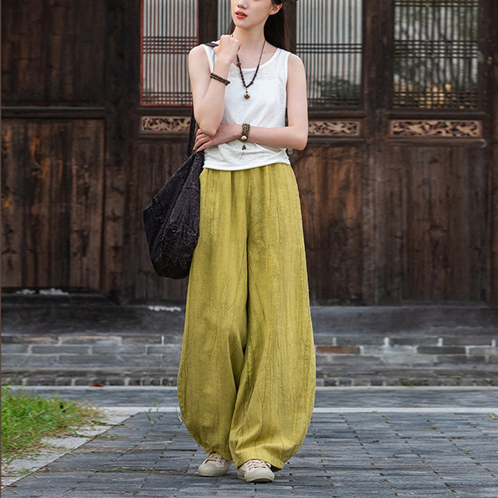 Spodnie z bawełny i lnu z motywem tie-dye z motywem Buddha Stones , luźne spodnie damskie do jogi z kieszeniami - image 29