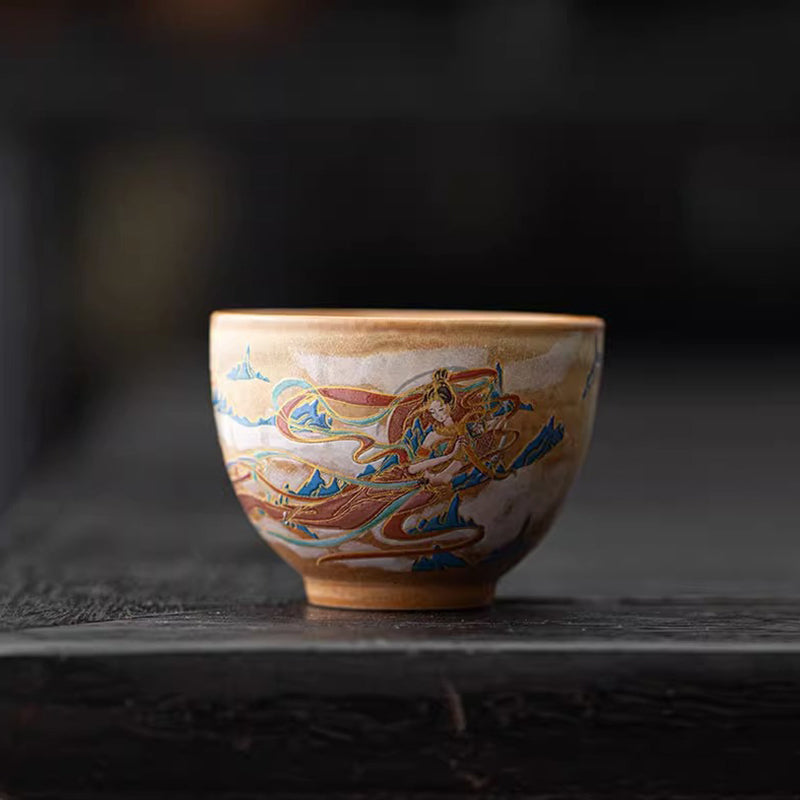 Buddha Stones Dunhuang Latające Apsaras Ceramiczna filiżanka Gaiwan Sancai Filiżanka do herbaty Kung Fu z pokrywką