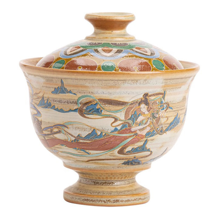 Buddha Stones Dunhuang Latające Apsaras Ceramiczna filiżanka Gaiwan Sancai Filiżanka do herbaty Kung Fu z pokrywką