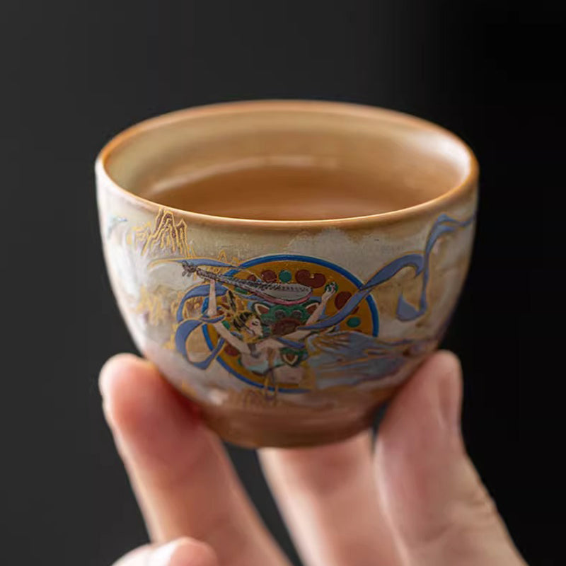 Buddha Stones Dunhuang Latające Apsaras Ceramiczna filiżanka Gaiwan Sancai Filiżanka do herbaty Kung Fu z pokrywką