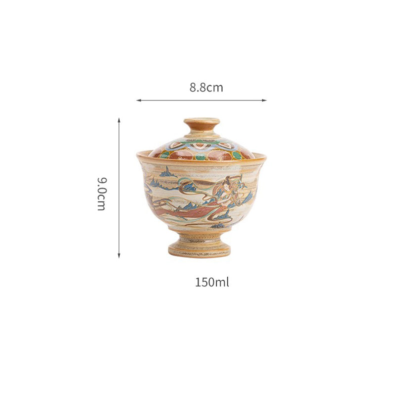 Buddha Stones Dunhuang Latające Apsaras Ceramiczna filiżanka Gaiwan Sancai Filiżanka do herbaty Kung Fu z pokrywką