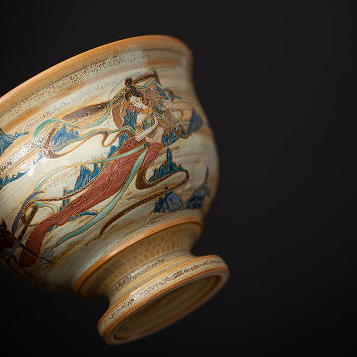 Buddha Stones Dunhuang Latające Apsaras Ceramiczna filiżanka Gaiwan Sancai Filiżanka do herbaty Kung Fu z pokrywką