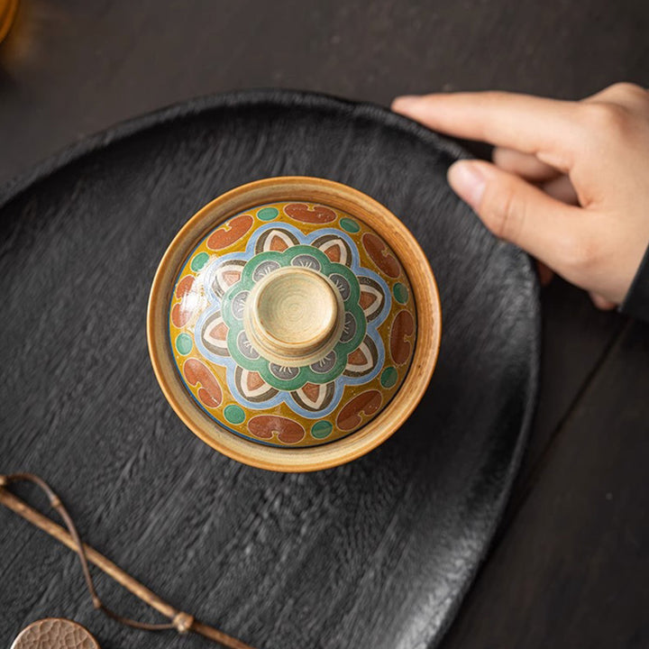 Buddha Stones Dunhuang Latające Apsaras Ceramiczna filiżanka Gaiwan Sancai Filiżanka do herbaty Kung Fu z pokrywką
