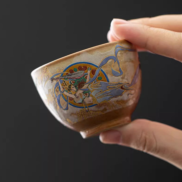 Buddha Stones Dunhuang Latające Apsaras Ceramiczna filiżanka Gaiwan Sancai Filiżanka do herbaty Kung Fu z pokrywką
