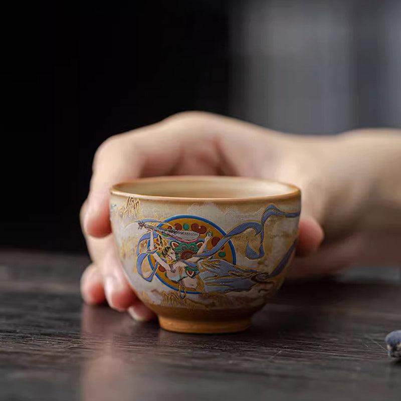 Buddha Stones Dunhuang Latające Apsaras Ceramiczna filiżanka Gaiwan Sancai Filiżanka do herbaty Kung Fu z pokrywką