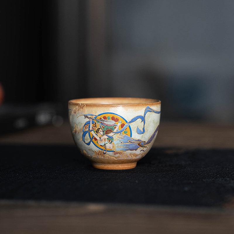 Buddha Stones Dunhuang Latające Apsaras Ceramiczna filiżanka Gaiwan Sancai Filiżanka do herbaty Kung Fu z pokrywką