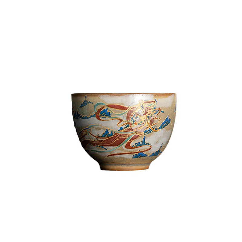 Buddha Stones Dunhuang Latające Apsaras Ceramiczna filiżanka Gaiwan Sancai Filiżanka do herbaty Kung Fu z pokrywką