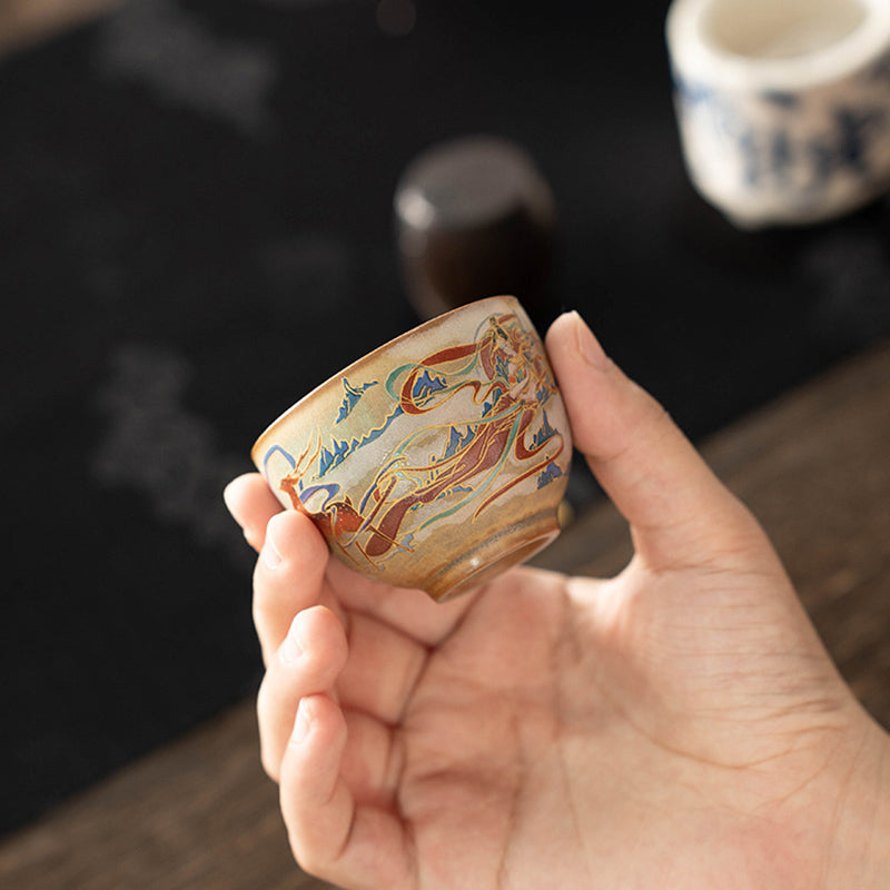 Buddha Stones Dunhuang Latające Apsaras Ceramiczna filiżanka Gaiwan Sancai Filiżanka do herbaty Kung Fu z pokrywką
