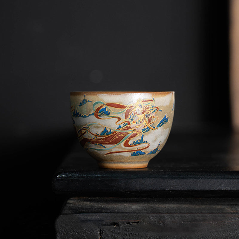 Buddha Stones Dunhuang Latające Apsaras Ceramiczna filiżanka Gaiwan Sancai Filiżanka do herbaty Kung Fu z pokrywką