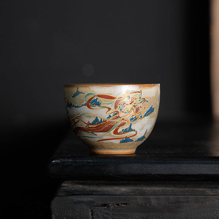Buddha Stones Dunhuang Latające Apsaras Ceramiczna filiżanka Gaiwan Sancai Filiżanka do herbaty Kung Fu z pokrywką