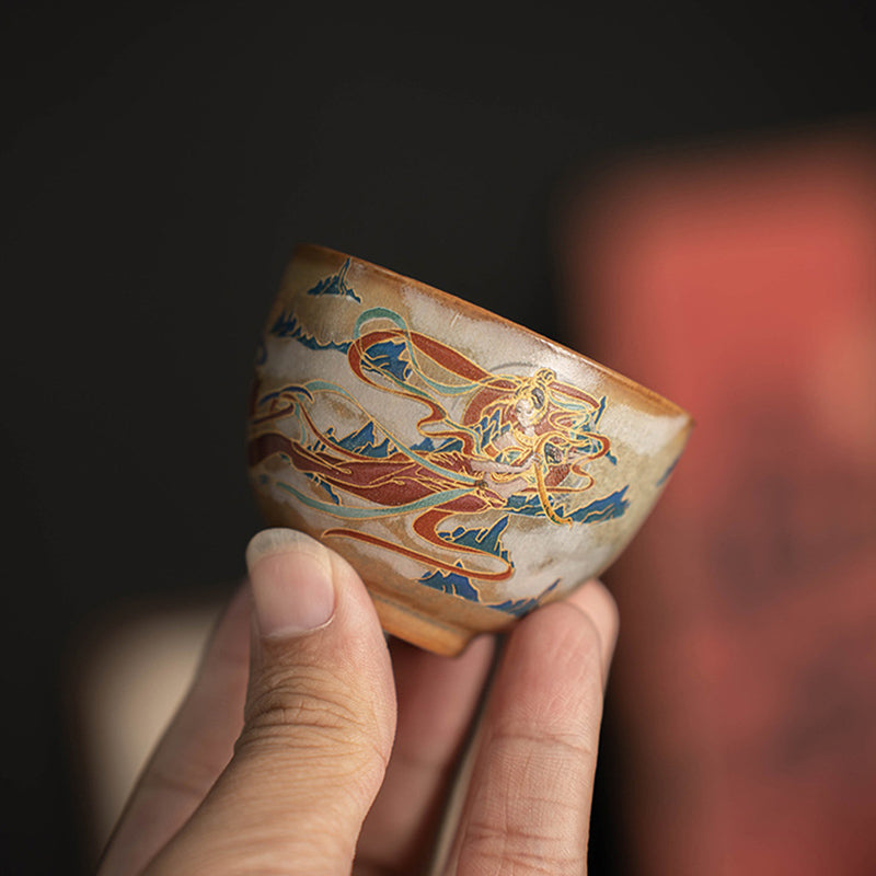 Buddha Stones Dunhuang Latające Apsaras Ceramiczna filiżanka Gaiwan Sancai Filiżanka do herbaty Kung Fu z pokrywką