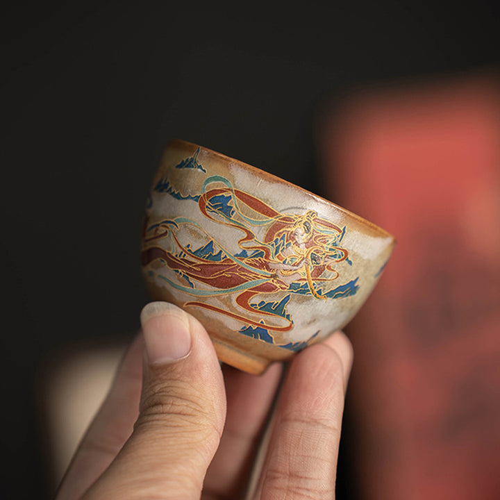 Buddha Stones Dunhuang Latające Apsaras Ceramiczna filiżanka Gaiwan Sancai Filiżanka do herbaty Kung Fu z pokrywką