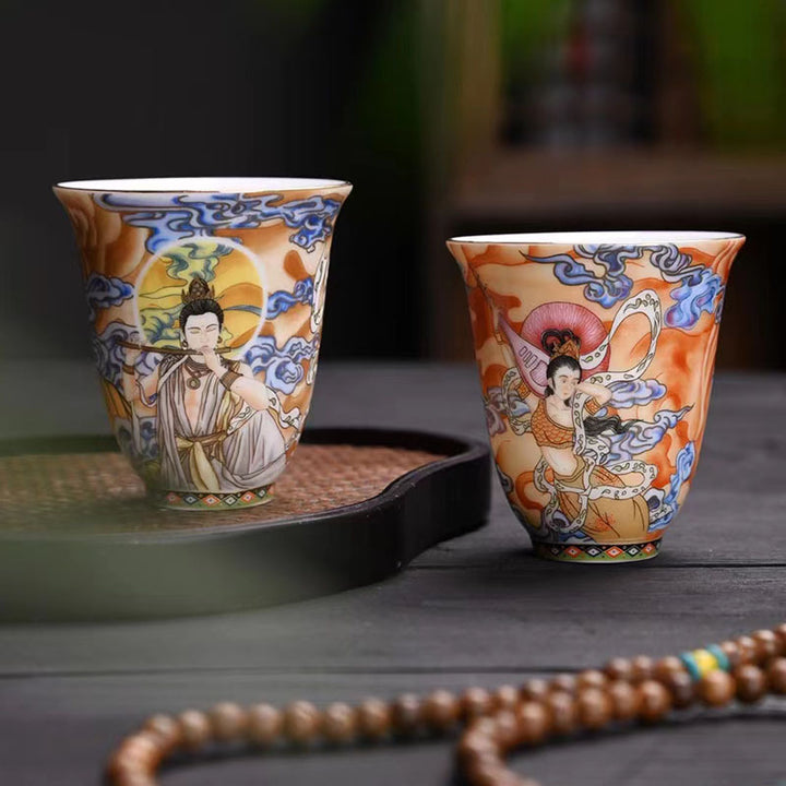 Buddha Stones Dunhuang Kolor Latająca Apsaras Filiżanka Filiżanka Herbaty Kung Fu