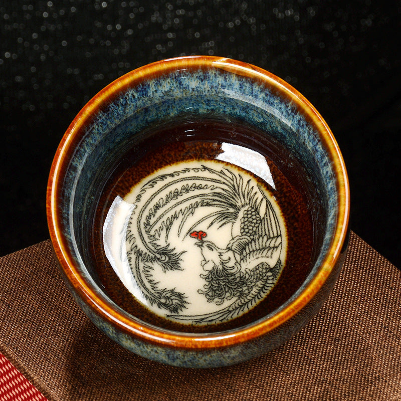 Buddha Stones Lotos Smok Feniks Ryba Koi Chiński Jianzhan Ceramiczny Filiżanka Kung Fu Filiżanka do herbaty 110ml