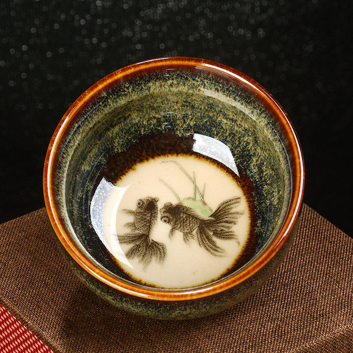 Buddha Stones Lotos Smok Feniks Ryba Koi Chiński Jianzhan Ceramiczny Filiżanka Kung Fu Filiżanka do herbaty 110ml