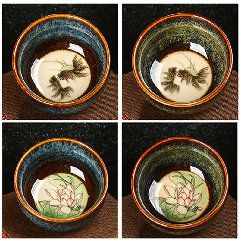Buddha Stones Lotos Smok Feniks Ryba Koi Chiński Jianzhan Ceramiczny Filiżanka Kung Fu Filiżanka do herbaty 110ml