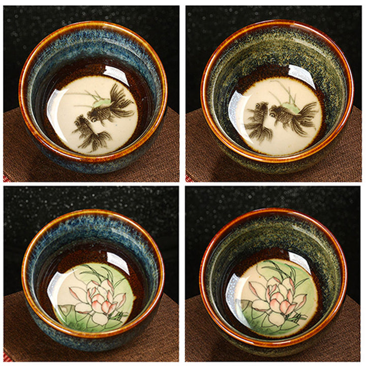 Buddha Stones Lotos Smok Feniks Ryba Koi Chiński Jianzhan Ceramiczny Filiżanka Kung Fu Filiżanka do herbaty 110ml
