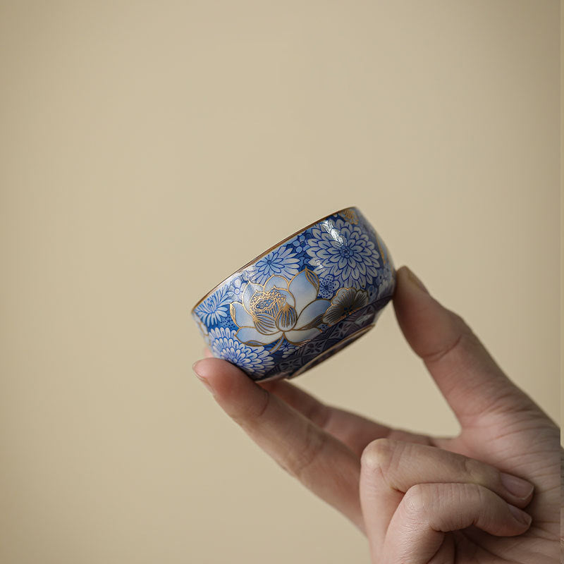 Buddha Stones Lotos Chryzantema Kwiat Śliwy Filiżanka Kung Fu Filiżanka do herbaty Czajnik