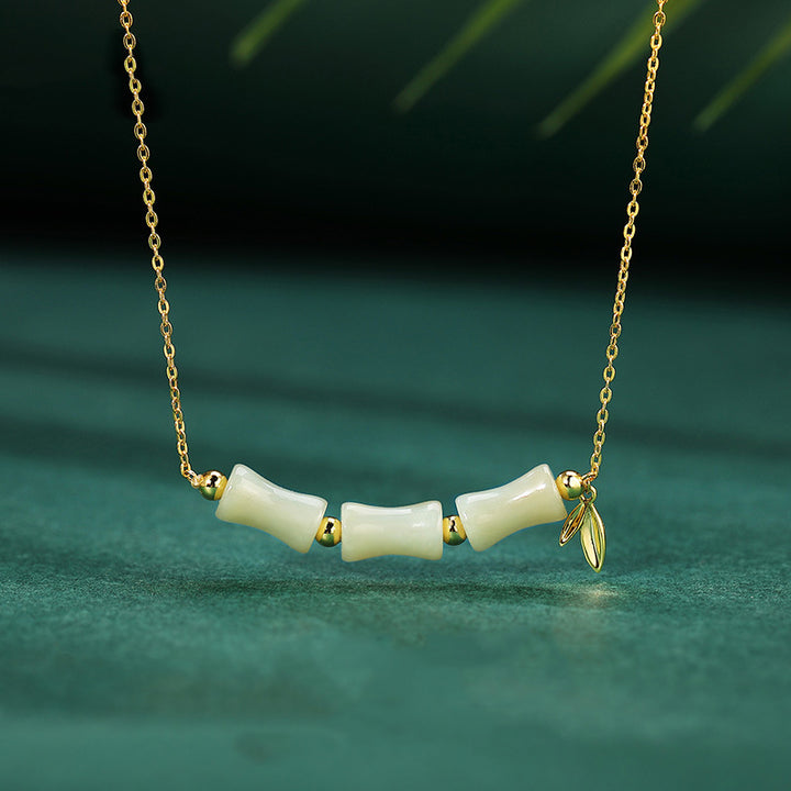 Buddha Stones 925 Srebro Sterlingowe Hetian Jade Bambus Fu Charakter Naszyjnik Wisiorek Bransoletka Dobrobyt - Naszyjnik z jadeitu hetyjskiego - image 0