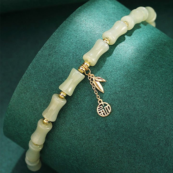 Buddha Stones 925 Srebro Sterlingowe Hetian Jade Bambus Fu Charakter Naszyjnik Wisiorek Bransoletka Dobrobyt