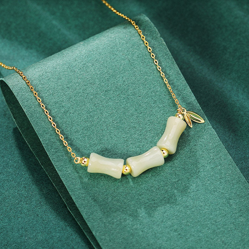 Buddha Stones 925 Srebro Sterlingowe Hetian Jade Bambus Fu Charakter Naszyjnik Wisiorek Bransoletka Dobrobyt - image 4