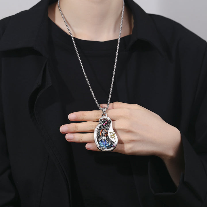Buddha Stones Awalokiteśwara Lotos Projekt Miedziany Naszyjnik Bogactwo Wisiorek