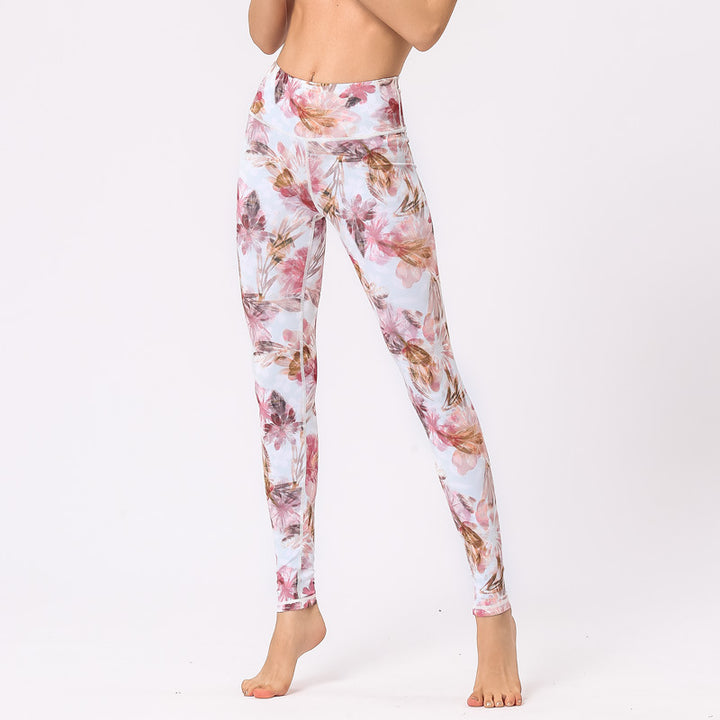 Buddha Stones Wielokolorowe Nadruk Kwiaty Spodnie Sportowe Ćwiczenia Fitness Wysoki Stan Legginsy Damskie Spodnie Do Jogi - Białe różowe kwiaty - US8-10, UK/AU12-14, EU40-42 (XL) - image 10