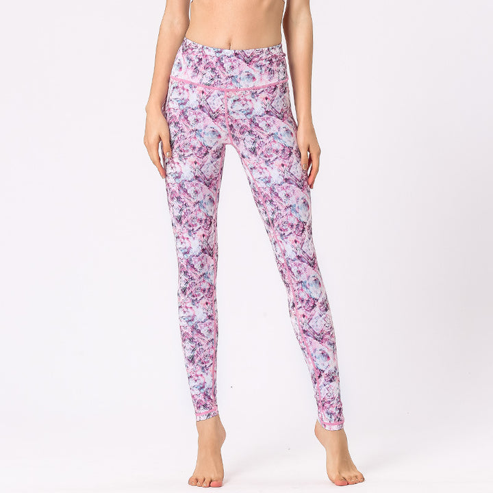 Buddha Stones Wielokolorowe Nadruk Kwiaty Spodnie Sportowe Ćwiczenia Fitness Wysoki Stan Legginsy Damskie Spodnie Do Jogi - Fioletowe kwiaty - US8-10, UK/AU12-14, EU40-42 (XL) - image 14