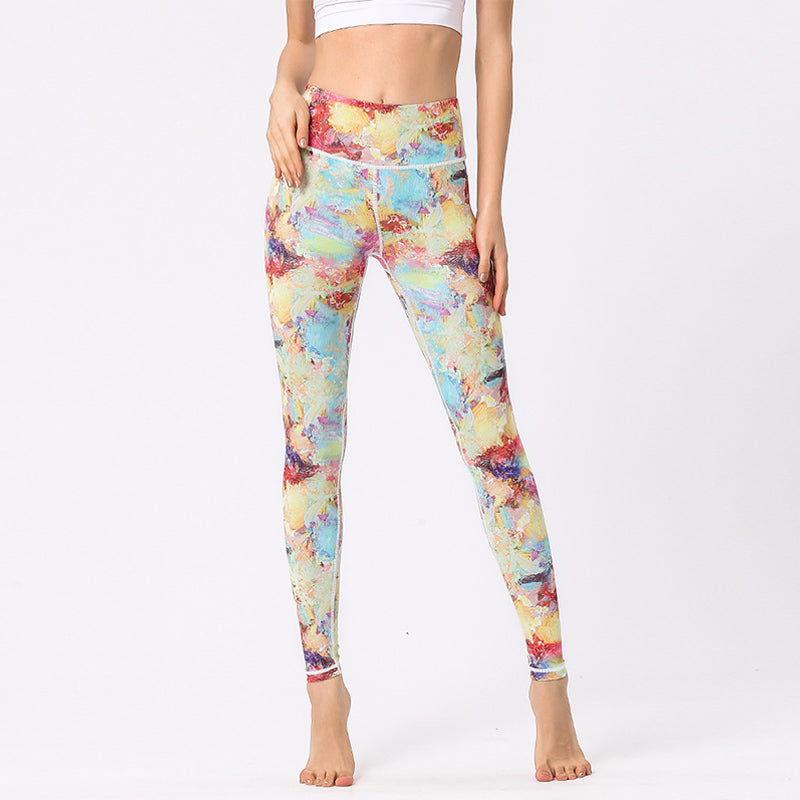 Buddha Stones Wielokolorowe Nadruk Kwiaty Spodnie Sportowe Ćwiczenia Fitness Wysoki Stan Legginsy Damskie Spodnie Do Jogi - image 1
