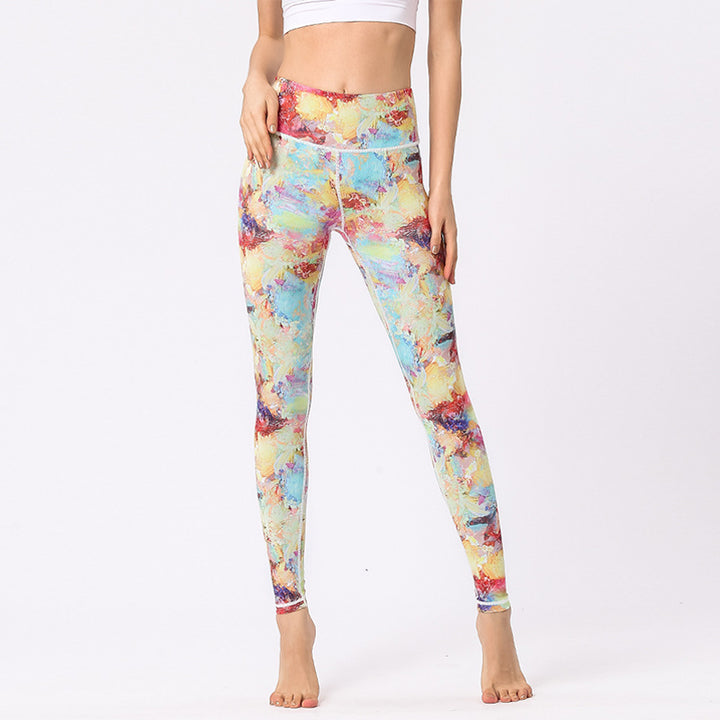 Buddha Stones Wielokolorowe Nadruk Kwiaty Spodnie Sportowe Ćwiczenia Fitness Wysoki Stan Legginsy Damskie Spodnie Do Jogi - image 1