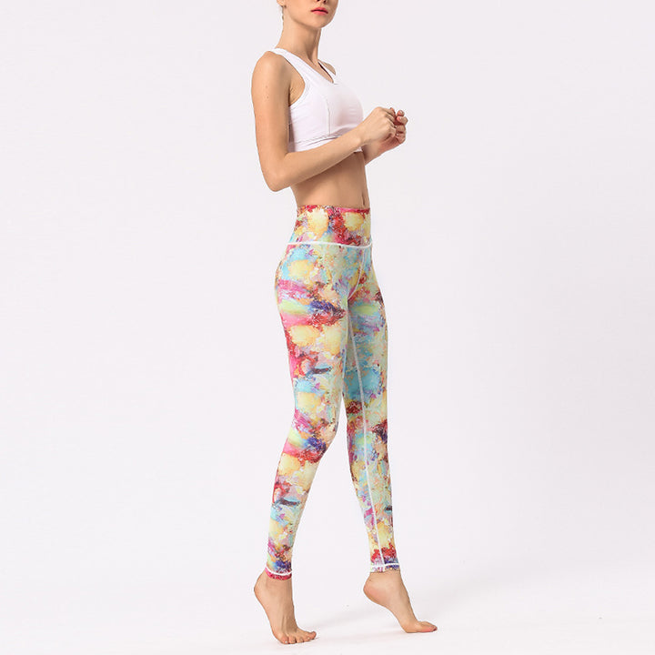 Buddha Stones Wielokolorowe Nadruk Kwiaty Spodnie Sportowe Ćwiczenia Fitness Wysoki Stan Legginsy Damskie Spodnie Do Jogi - image 3