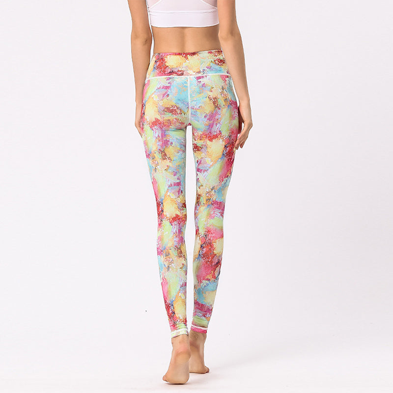 Buddha Stones Wielokolorowe Nadruk Kwiaty Spodnie Sportowe Ćwiczenia Fitness Wysoki Stan Legginsy Damskie Spodnie Do Jogi - image 2