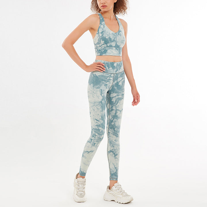 Buddha Stones 2 szt. Kwiatowe kwiaty nadruk Crop Tank Top spodnie sportowe stroje do siłowni fitness joga damskie zestawy do jogi - Zielony - US12, UK/AU16, EU44 (XL)  - image 3