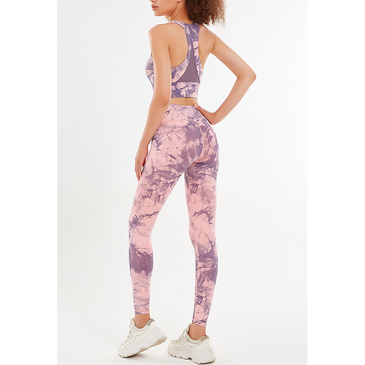 Buddha Stones 2 szt. Kwiatowe kwiaty nadruk Crop Tank Top spodnie sportowe stroje do siłowni fitness joga damskie zestawy do jogi