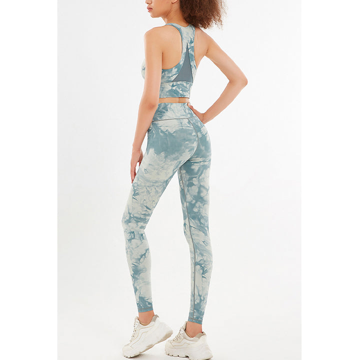Buddha Stones 2 szt. Kwiatowe kwiaty nadruk Crop Tank Top spodnie sportowe stroje do siłowni fitness joga damskie zestawy do jogi