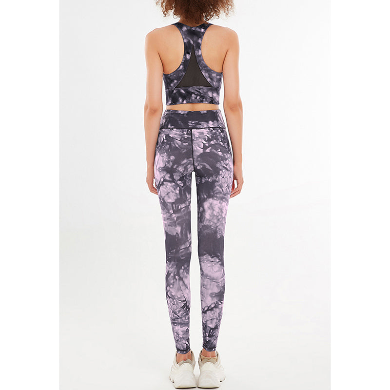 Buddha Stones 2 szt. Kwiatowe kwiaty nadruk Crop Tank Top spodnie sportowe stroje do siłowni fitness joga damskie zestawy do jogi