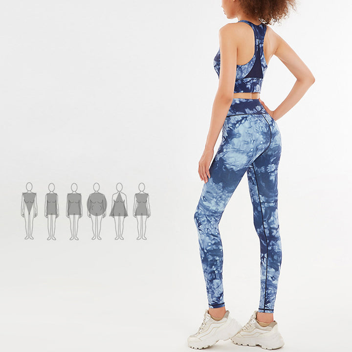 Buddha Stones 2 szt. Kwiatowe kwiaty nadruk Crop Tank Top spodnie sportowe stroje do siłowni fitness joga damskie zestawy do jogi