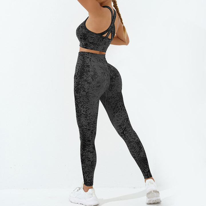 Buddha Stones 2 szt. Bezszwowy nadruk Fitness Crop Tank Top Spodnie Sportowe Stroje Siłowni Damskie Zestawy Jogi