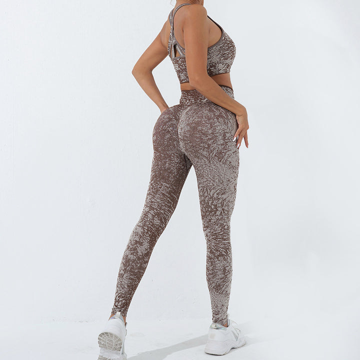Buddha Stones 2 szt. Bezszwowy nadruk Fitness Crop Tank Top Spodnie Sportowe Stroje Siłowni Damskie Zestawy Jogi - Brązowy - US6, UK/AU10, EU38 (L) - image 13