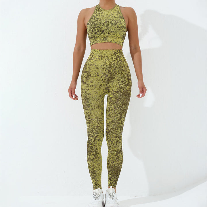 Buddha Stones 2 szt. Bezszwowy nadruk Fitness Crop Tank Top Spodnie Sportowe Stroje Siłowni Damskie Zestawy Jogi