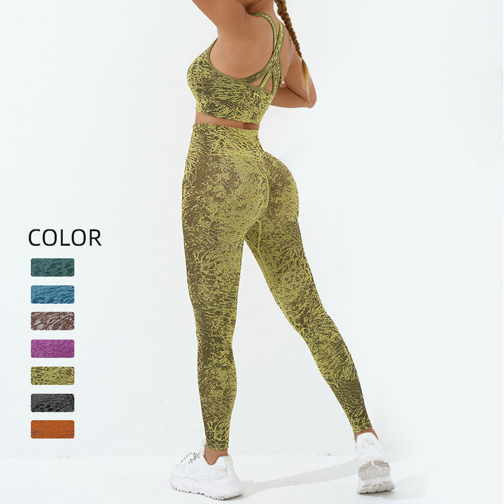 Buddha Stones 2 szt. Bezszwowy nadruk Fitness Crop Tank Top Spodnie Sportowe Stroje Siłowni Damskie Zestawy Jogi