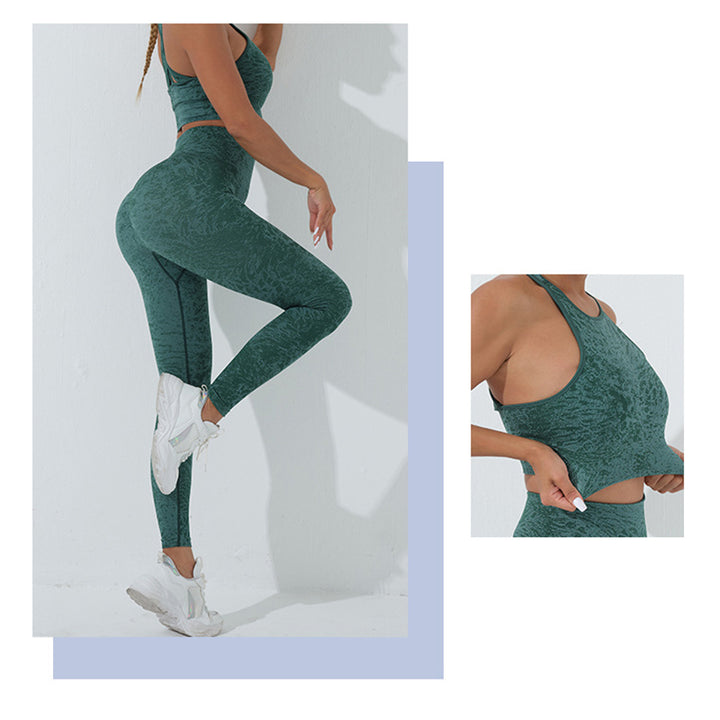 Buddha Stones 2 szt. Bezszwowy nadruk Fitness Crop Tank Top Spodnie Sportowe Stroje Siłowni Damskie Zestawy Jogi