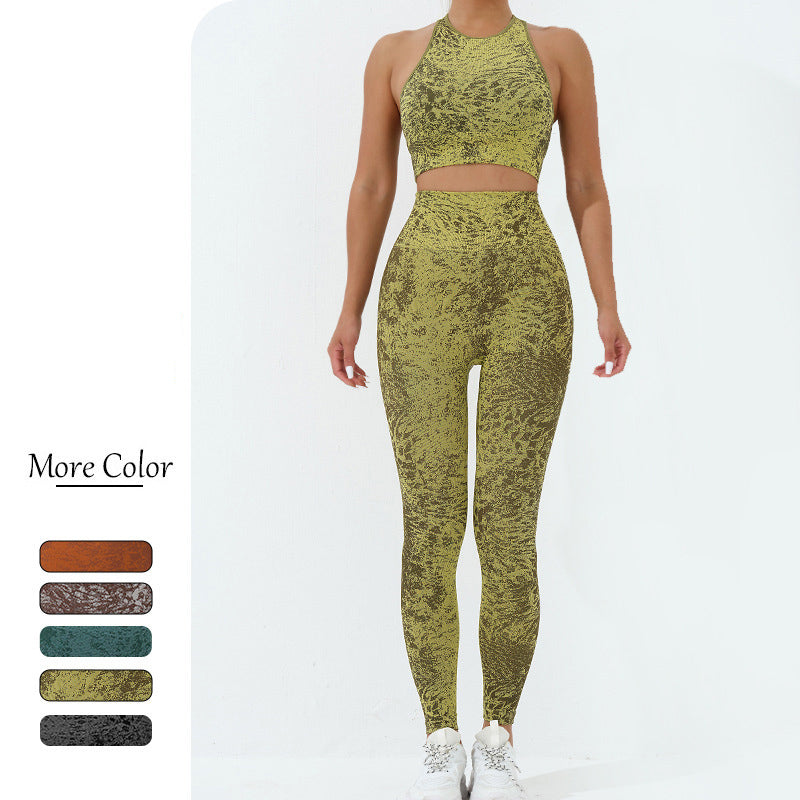 Buddha Stones 2 szt. Bezszwowy nadruk Fitness Crop Tank Top Spodnie Sportowe Stroje Siłowni Damskie Zestawy Jogi