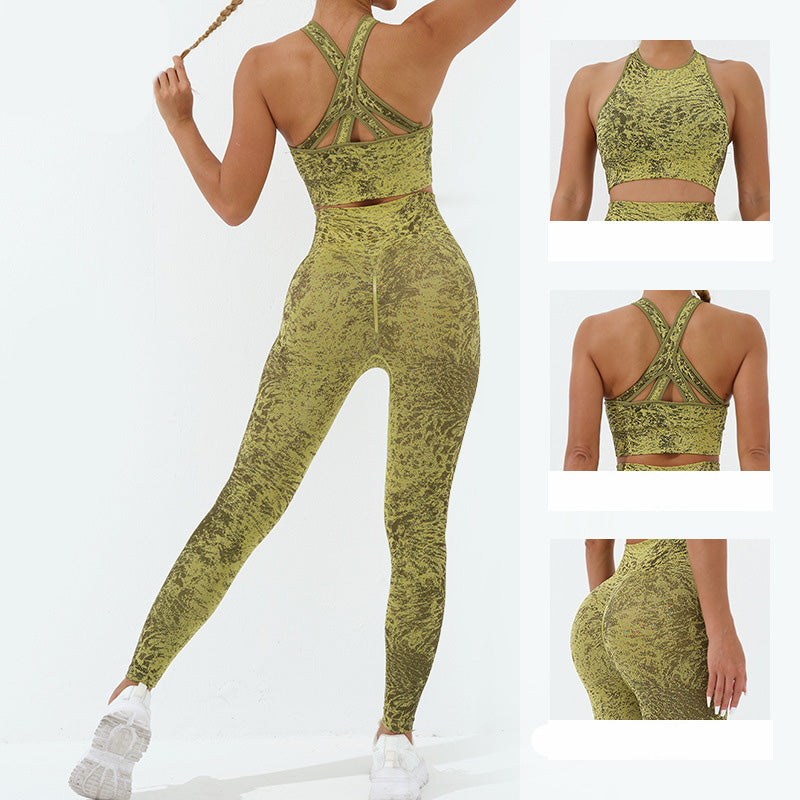 Buddha Stones 2 szt. Bezszwowy nadruk Fitness Crop Tank Top Spodnie Sportowe Stroje Siłowni Damskie Zestawy Jogi - image 3