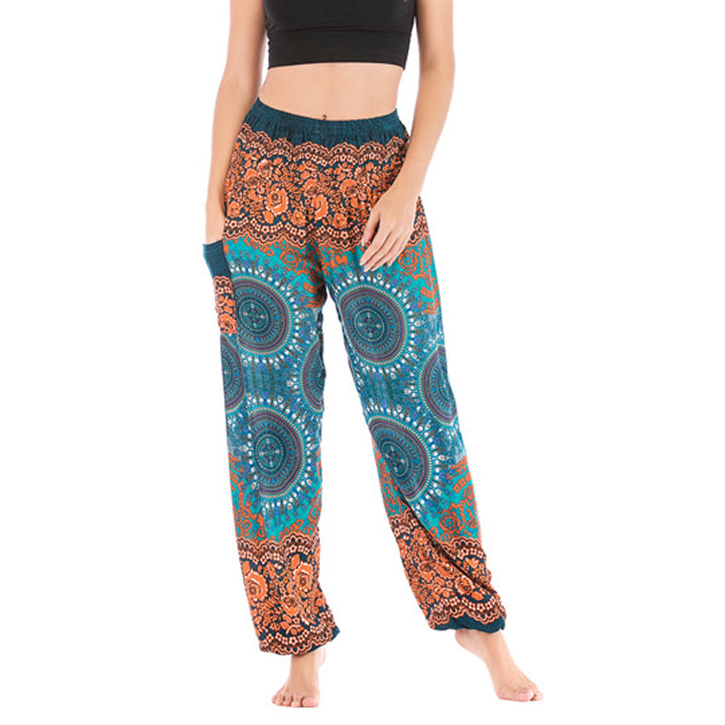 Spodnie do jogi damskie Boho Loose Harem z Buddha Stones - Pomarańczowo-niebieski – US2-8/10, UK/AU6-12/14, EU34-40/42 (F) - image 33