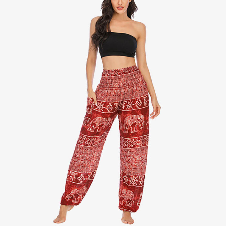 Buddha Stones Wzór Słonia Luźne Spodnie Harem Casual Wysoki Stan Damskie Spodnie Do Jogi - image 12