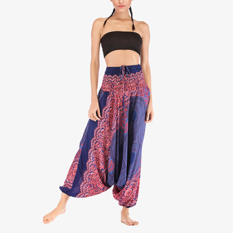 Buddha Stones Dwa style Noś okrągły geometryczny wzór Luźne marszczone spodnie haremowe Kombinezon Wysoki stan Damskie spodnie do jogi - image 14